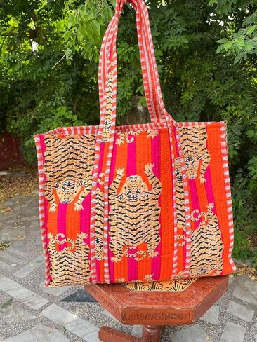 Gypsy Studio, Vintage Cotton Kantha Stitch Handmade Top Handled Bag, Tote Bag, Beach Bag, Market Bag in Saudi Arabia