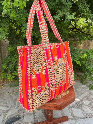 Gypsy Studio, Vintage Cotton Kantha Stitch Handmade Top Handled Bag, Tote Bag, Beach Bag, Market Bag in Saudi Arabia