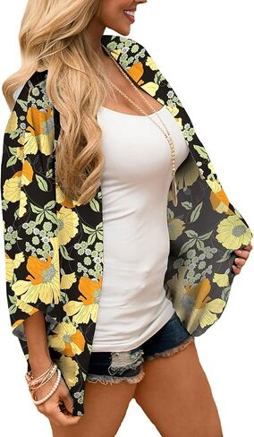 ChainJoy Women's Summer Beach Boho Chiffon Kimono Cardigans Sheer Open Front Cover Ups Tops in Saudi Arabia