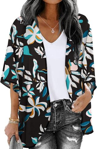 ChainJoy Women's Summer Beach Boho Chiffon Kimono Cardigans Sheer Open Front Cover Ups Tops in Saudi Arabia