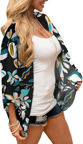 ChainJoy Women's Summer Beach Boho Chiffon Kimono Cardigans Sheer Open Front Cover Ups Tops in Saudi Arabia