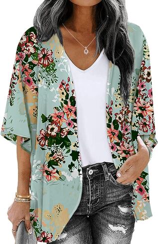 ChainJoy Women's Summer Beach Boho Chiffon Kimono Cardigans Sheer Open Front Cover Ups Tops in Saudi Arabia