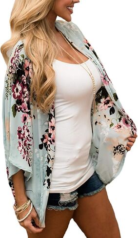 ChainJoy Women's Summer Beach Boho Chiffon Kimono Cardigans Sheer Open Front Cover Ups Tops in Saudi Arabia