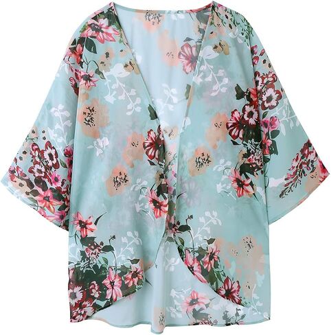 ChainJoy Women's Summer Beach Boho Chiffon Kimono Cardigans Sheer Open Front Cover Ups Tops in Saudi Arabia
