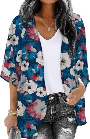 ChainJoy Women's Summer Beach Boho Chiffon Kimono Cardigans Sheer Open Front Cover Ups Tops in Saudi Arabia