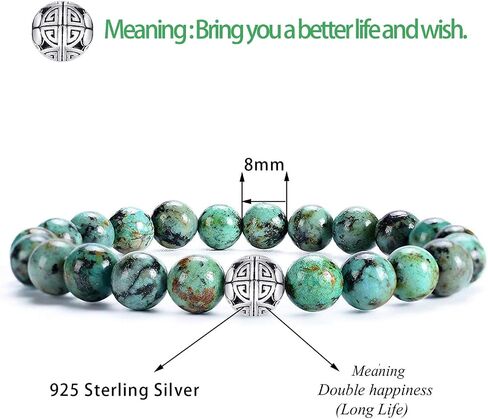 Handcrafted Gemstone Healing Energy Bracelets 925 Sterling Silver Double Happiness Pendant Natural Wellness for Women 8mm Beads in Saudi Arabia