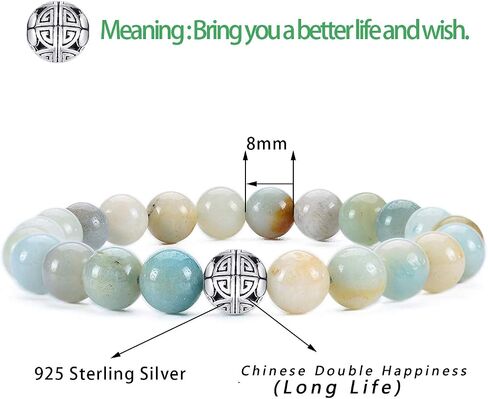 Handcrafted Gemstone Healing Energy Bracelets 925 Sterling Silver Double Happiness Pendant Natural Wellness for Women 8mm Beads in Saudi Arabia