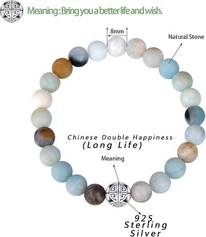 Handcrafted Gemstone Healing Energy Bracelets 925 Sterling Silver Double Happiness Pendant Natural Wellness for Women 8mm Beads in Saudi Arabia