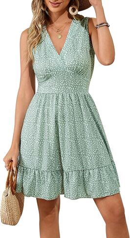 فستان صيفي للسيدات 2024 من Ailsi برقبة على شكل حرف V بدون أكمام على شكل حرف A مع جيوب in Kuwait