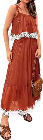 فستان نسائي من NALANISA موضة صيف 2024 بوهو للشمس بربطة عنق وحزام سباغيتي على شكل حرف A مكشكش للشاطئ فستان طويل طويل in Kuwait