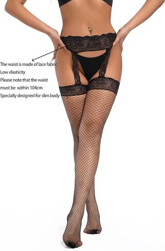 جوارب IMMIGOSE النسائية الضيقة ذات شبكة صيد السمك مع حزام رباط أسود من الدانتيل - (S-M) in Kuwait