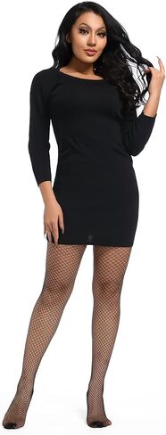 جوارب IMMIGOSE النسائية الضيقة ذات شبكة صيد السمك مع حزام رباط أسود من الدانتيل - (S-M) in Kuwait