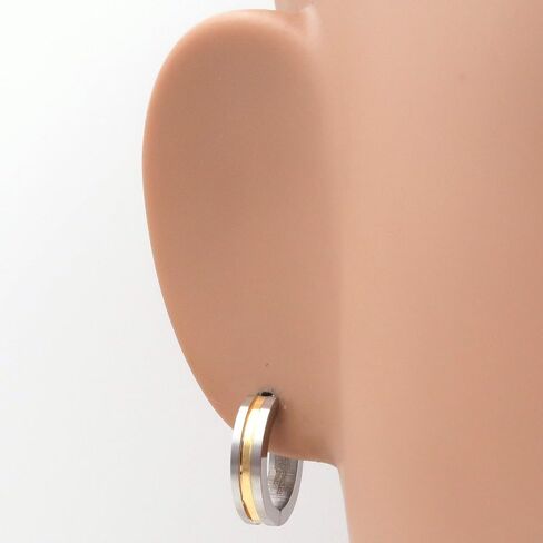 Steelmeup Stainless Steel Stripe Men Hoop Earrings 2-tone Gold Black Silver 16mm in Kuwait