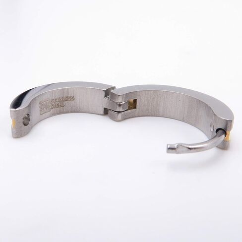 Steelmeup Stainless Steel Stripe Men Hoop Earrings 2-tone Gold Black Silver 16mm in Kuwait