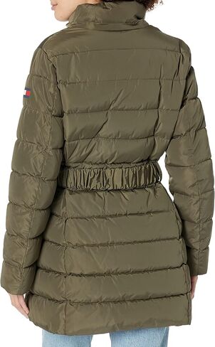 TOMMY HILFIGER Women Fur Long Puffer Hooded Belt at Waist Jacket, Juniper, X-Large in Saudi Arabia