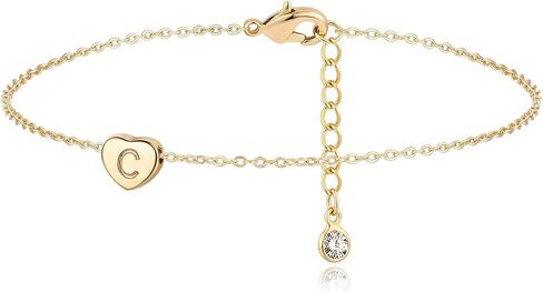 Valloey Rover Women Gold Anklet Initial A-Z Tiny Heart Charm Sideways 14K Gold Plated Cute Simple Personalized Dainty Boho Beach Foot Chain Letter Jewelry Gift in Saudi Arabia