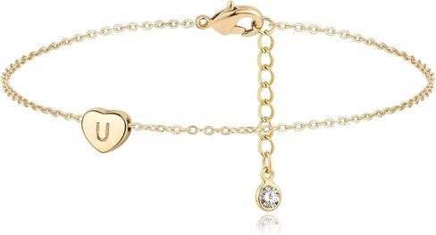 Valloey Rover Women Gold Anklet Initial A-Z Tiny Heart Charm Sideways 14K Gold Plated Cute Simple Personalized Dainty Boho Beach Foot Chain Letter Jewelry Gift in Saudi Arabia