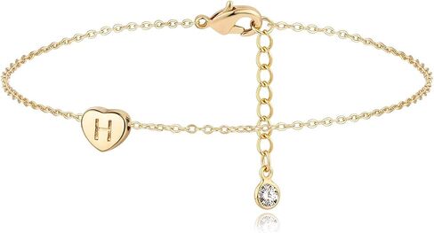 Valloey Rover Women Gold Anklet Initial A-Z Tiny Heart Charm Sideways 14K Gold Plated Cute Simple Personalized Dainty Boho Beach Foot Chain Letter Jewelry Gift in Saudi Arabia