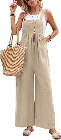 Unilexi Women’s Loose Wide Leg Bib Jumpsuits Button Baggy Overalls with Pockets in Saudi Arabia