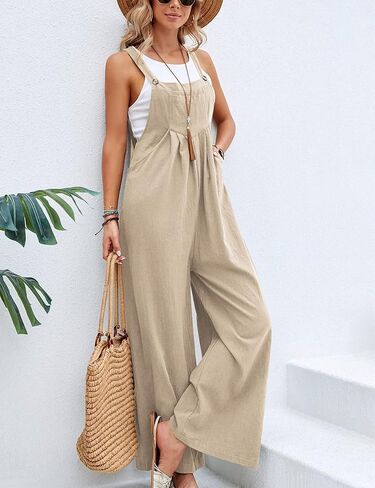 Unilexi Women’s Loose Wide Leg Bib Jumpsuits Button Baggy Overalls with Pockets in Saudi Arabia