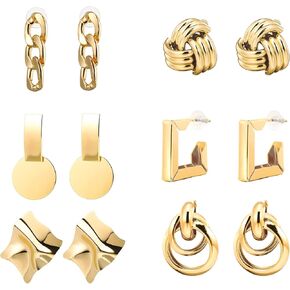 JAZTAKU 6 أزواج من الأقراط الهندسية الذهبية الكبيرة للنساء أقراط بوهو خمر أقراط الصيف الشاطئ in Kuwait