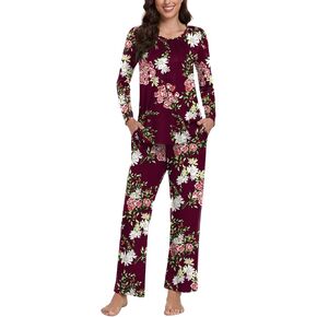 Anyhold Women's Fall 2 Piece Pajama Sets, Long Sleeve Lounge Sleepwear Ladies Pjs Sets with Pockets in Kuwait