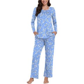 Anyhold Women's Fall 2 Piece Pajama Sets, Long Sleeve Lounge Sleepwear Ladies Pjs Sets with Pockets