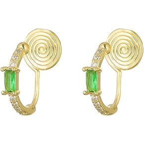 Yurielys Clip on Hoop Earring, 16K Gold Plated Cubic Zircon Open C Small Emerald Hoop Earrings, Fake Piercing Minimalist Earrings for Women Girls, Small, Cubic Zirconia, Cubic Zirconia in Kuwait