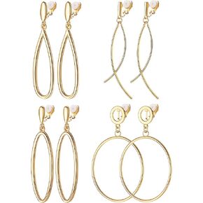 FIASASO 4 أزواج الذهب كليب على الأقراط للنساء تويست مكتنزة كليب على الأقراط غير ثقب الأقراط وهمية هوب كليب على الأقراط in Kuwait