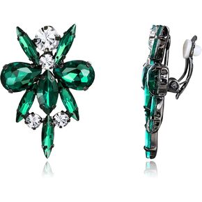 Flyonce Flower Clip-on Earrings, Rhinestone Crystal Costume Statement Vintage Art Deco Earrings for Women Girls