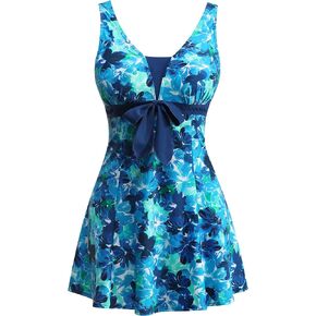 Searainer Women's One Piece Swimsuit Plus Size Swim Dress V Neck Wrap-Front Printed Swimwear Tummy Control Bathing Suit in Saudi Arabia