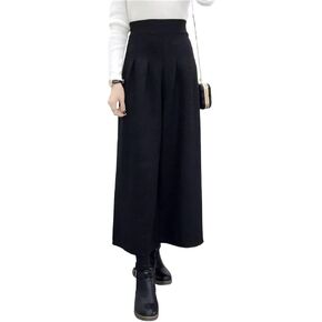 chouyatou Women's Winter High Waist Wide Leg Plaid Wool Blend Palazzo Capri Pants Culottes with Pockets