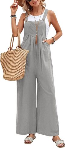 Unilexi Women’s Loose Wide Leg Bib Jumpsuits Button Baggy Overalls with Pockets in Saudi Arabia