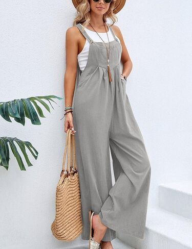 Unilexi Women’s Loose Wide Leg Bib Jumpsuits Button Baggy Overalls with Pockets in Saudi Arabia