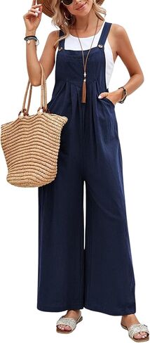 Unilexi Women’s Loose Wide Leg Bib Jumpsuits Button Baggy Overalls with Pockets in Saudi Arabia