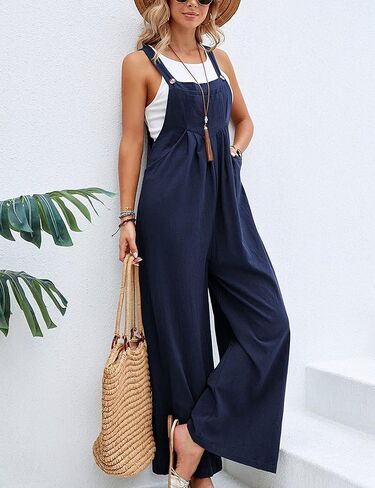 Unilexi Women’s Loose Wide Leg Bib Jumpsuits Button Baggy Overalls with Pockets in Saudi Arabia