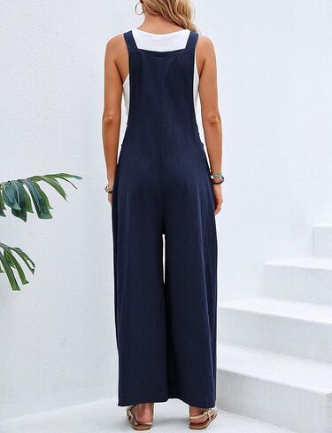Unilexi Women’s Loose Wide Leg Bib Jumpsuits Button Baggy Overalls with Pockets in Saudi Arabia