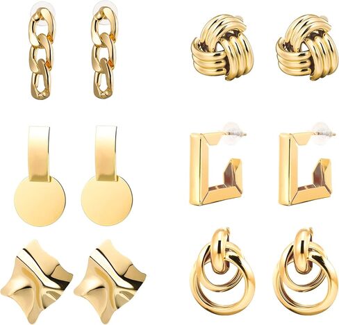 JAZTAKU 6 أزواج من الأقراط الهندسية الذهبية الكبيرة للنساء أقراط بوهو خمر أقراط الصيف الشاطئ in Kuwait