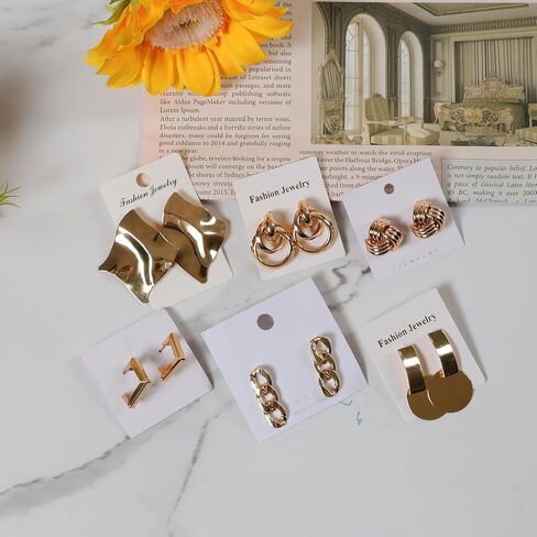 JAZTAKU 6 أزواج من الأقراط الهندسية الذهبية الكبيرة للنساء أقراط بوهو خمر أقراط الصيف الشاطئ in Kuwait