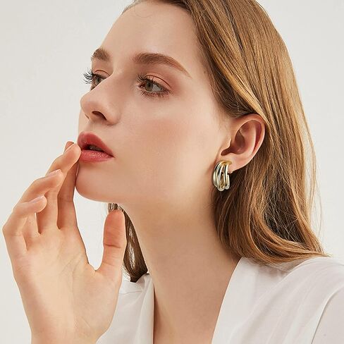 Florideco 9 أزواج من الذهب عيار 14 قيراط على الأقراط للنساء مشبك أنيق على الأقراط الذهبية والفضية أقراط دائرية مكتنزة لا ثقب أقراط وهمية للفتيات المراهقات هدية in Kuwait