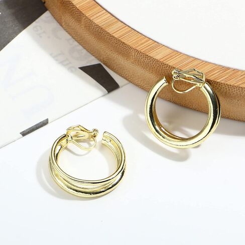 Florideco 9 أزواج من الذهب عيار 14 قيراط على الأقراط للنساء مشبك أنيق على الأقراط الذهبية والفضية أقراط دائرية مكتنزة لا ثقب أقراط وهمية للفتيات المراهقات هدية in Kuwait