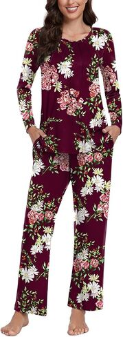 Anyhold Women's Fall 2 Piece Pajama Sets, Long Sleeve Lounge Sleepwear Ladies Pjs Sets with Pockets in Kuwait