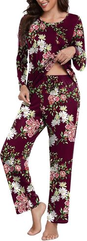 Anyhold Women's Fall 2 Piece Pajama Sets, Long Sleeve Lounge Sleepwear Ladies Pjs Sets with Pockets in Kuwait