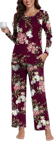 Anyhold Women's Fall 2 Piece Pajama Sets, Long Sleeve Lounge Sleepwear Ladies Pjs Sets with Pockets in Kuwait