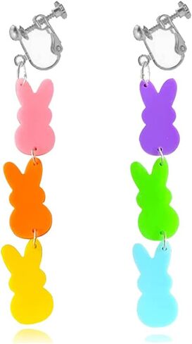 Easter Bunny Clip on Earrings No Pierced Earrings Acrylic Leopard Rabbit Clip on Earrings Easter Jewelry Gift for Women Girls in Saudi Arabia