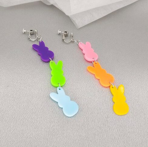 Easter Bunny Clip on Earrings No Pierced Earrings Acrylic Leopard Rabbit Clip on Earrings Easter Jewelry Gift for Women Girls in Saudi Arabia