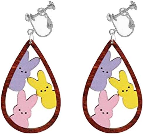 Easter Bunny Clip on Earrings No Pierced Earrings Acrylic Leopard Rabbit Clip on Earrings Easter Jewelry Gift for Women Girls in Saudi Arabia