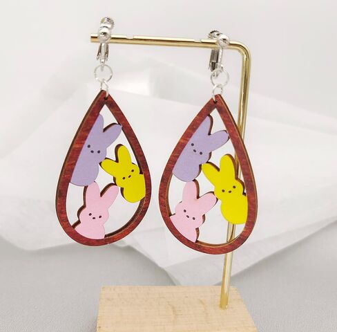 Easter Bunny Clip on Earrings No Pierced Earrings Acrylic Leopard Rabbit Clip on Earrings Easter Jewelry Gift for Women Girls in Saudi Arabia