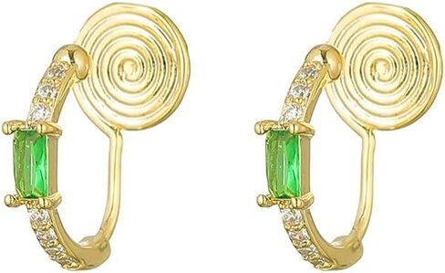 Yurielys Clip on Hoop Earring, 16K Gold Plated Cubic Zircon Open C Small Emerald Hoop Earrings, Fake Piercing Minimalist Earrings for Women Girls, Small, Cubic Zirconia, Cubic Zirconia in Kuwait