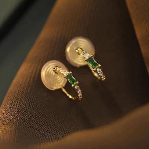 Yurielys Clip on Hoop Earring, 16K Gold Plated Cubic Zircon Open C Small Emerald Hoop Earrings, Fake Piercing Minimalist Earrings for Women Girls, Small, Cubic Zirconia, Cubic Zirconia in Kuwait